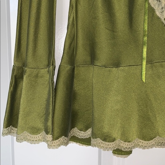 Free People Lace Silk Long Bell Sleeve Top Small - Picture 2 of 6